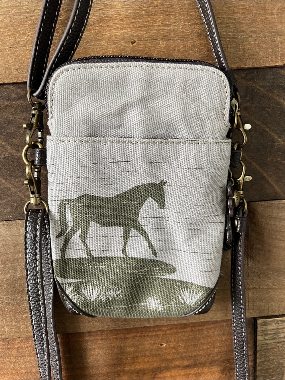 Chala Women's Safari Collection Canvas Horse Cell Phone Crossbody Purse Bag - Picture 5 of 6